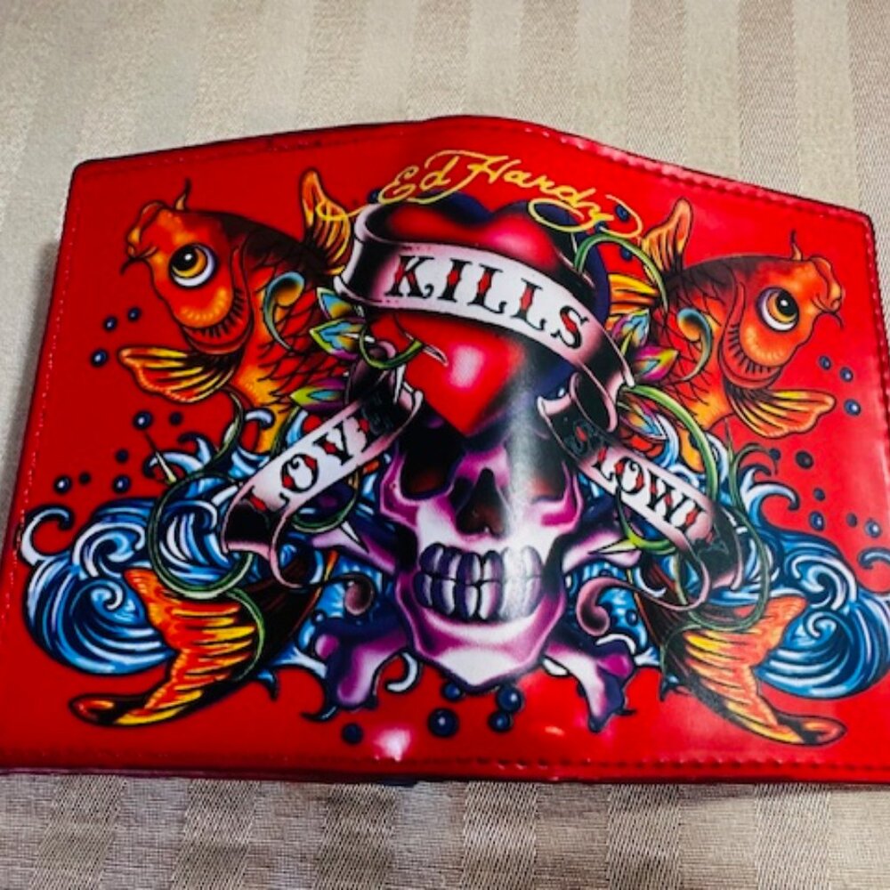 Vintage Ed Hardy Business Card Holder Red Love Kills Slowly